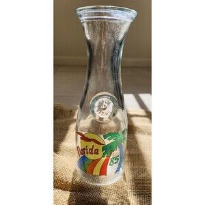 Vintage 80s  Colorful Bright  “Florida 85” Carafe Juice Or Wine Pitcher